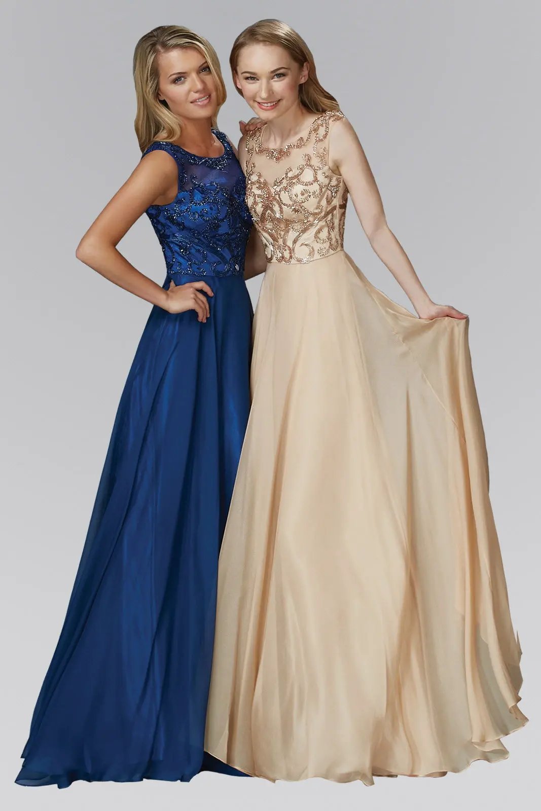 Chiffon Long Dress with Beaded Bodice by Tux-USA