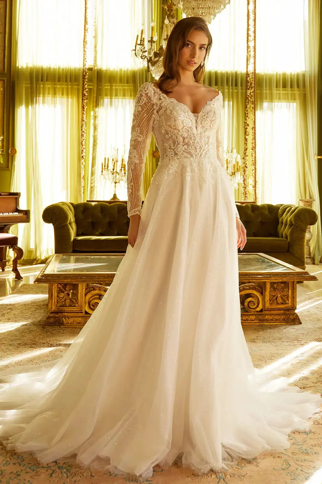 Wedding Dress with an A-line silhouette and a V-neck by Tux-USA