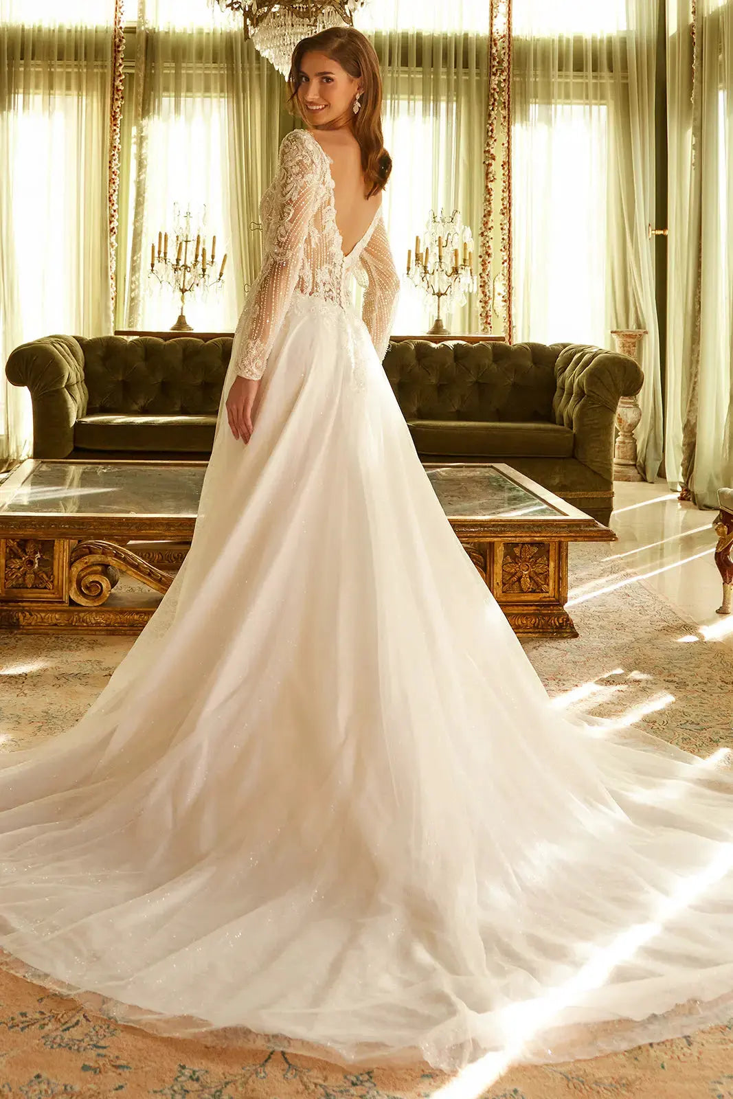 Wedding Dress with an A-line silhouette and a V-neck by Tux-USA