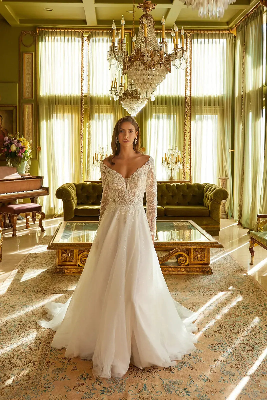 Wedding Dress with an A-line silhouette and a V-neck by Tux-USA