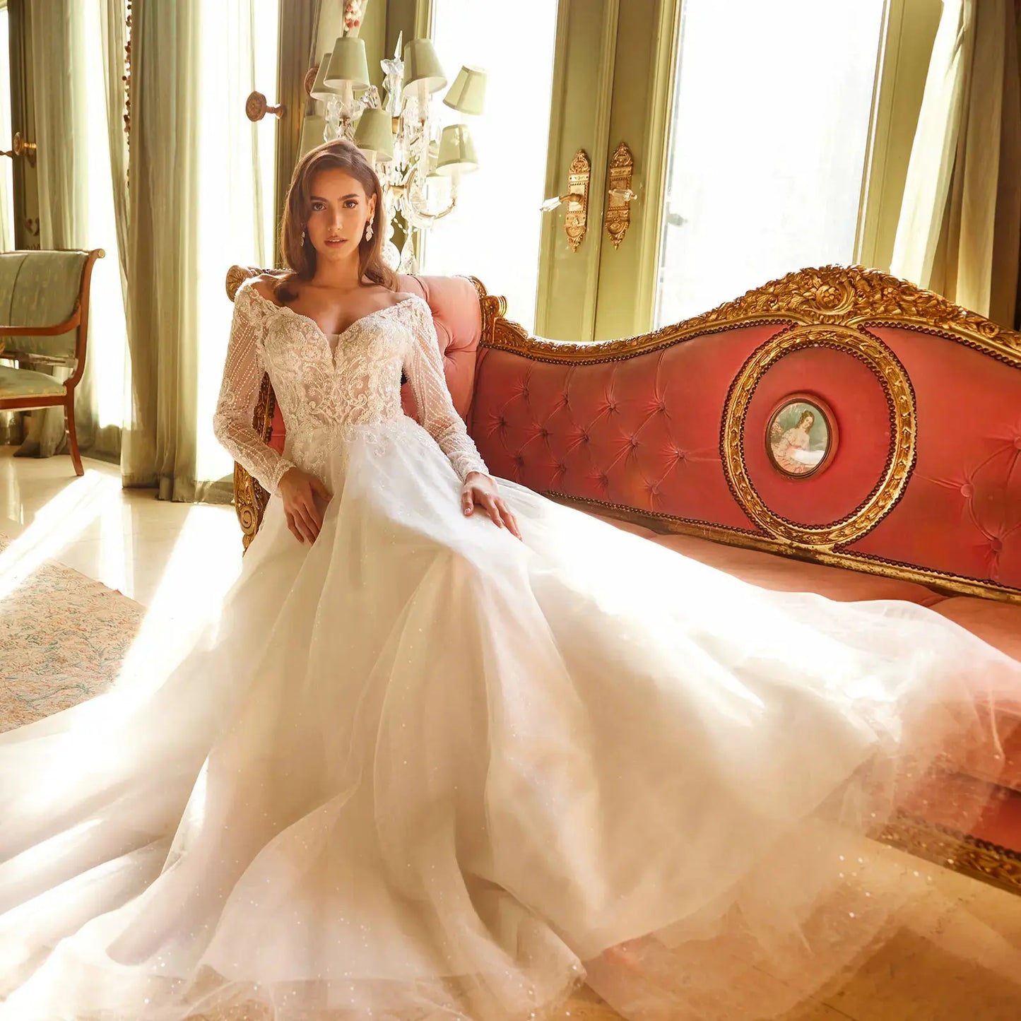 Wedding Dress with an A-line silhouette and a V-neck by Tux-USA