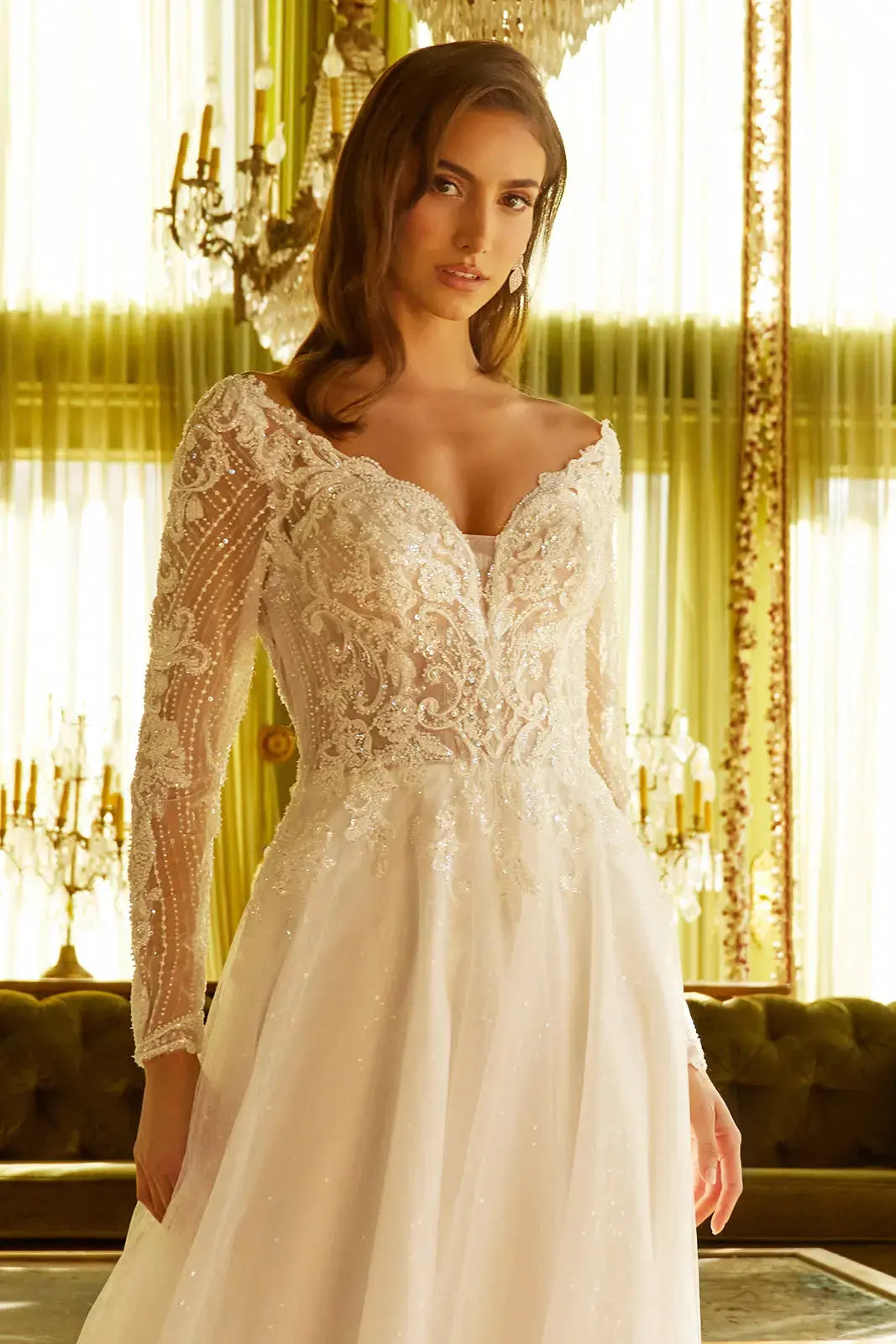 Wedding Dress with an A-line silhouette and a V-neck by Tux-USA