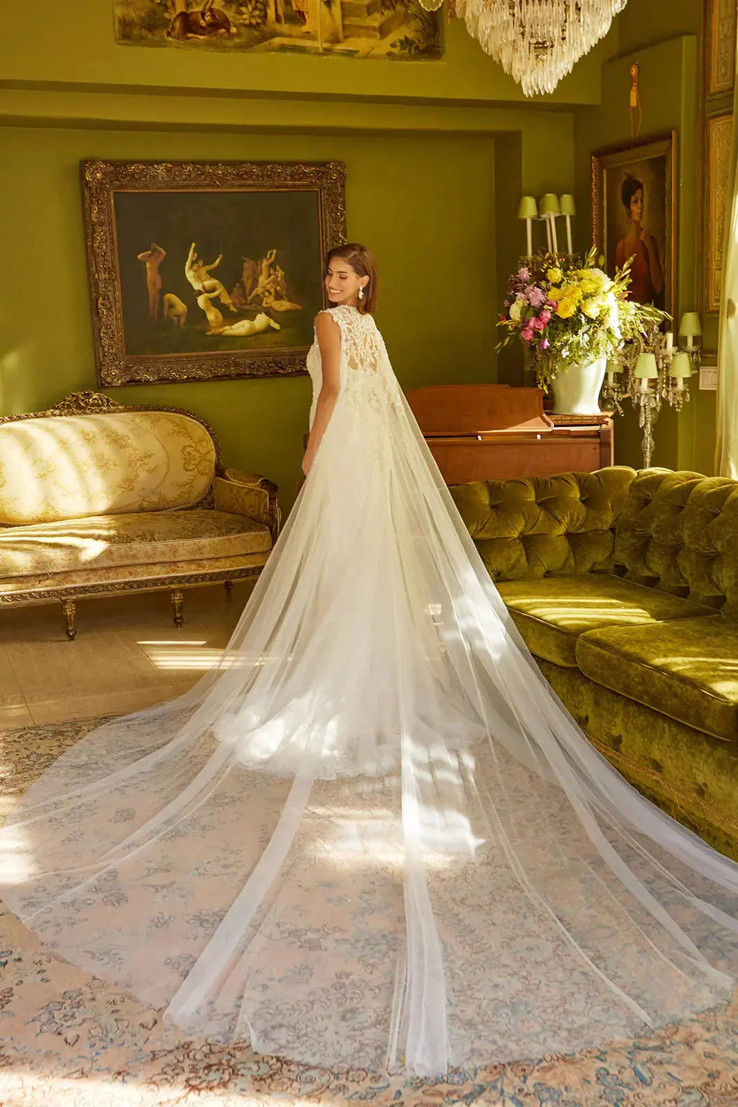 Wedding Dress With Corset, V-Neck And Bodice With Thin Straps, Trumpet Cut by Tux-USA