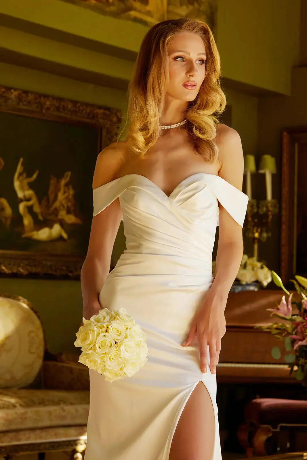 Form-Fitting Wedding Dress A Sweetheart Neckline, Off-Shoulder by Tux-USA