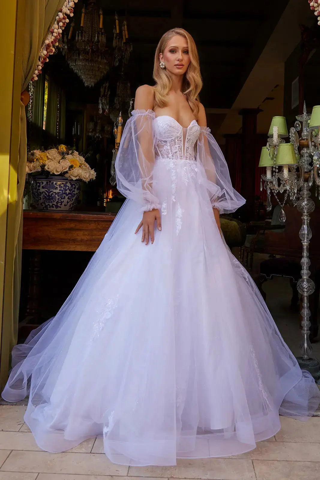 A-Line Silhouette Wedding Dress, Adorned with Sequins, Beads and Embroidery by Tux-USA