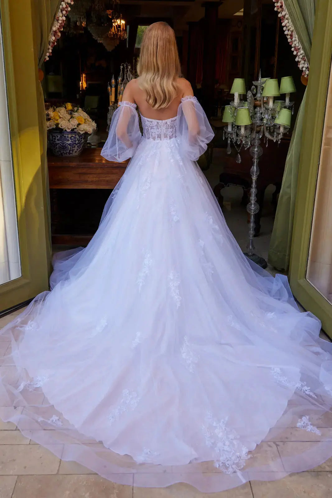 A-Line Silhouette Wedding Dress, Adorned with Sequins, Beads and Embroidery by Tux-USA