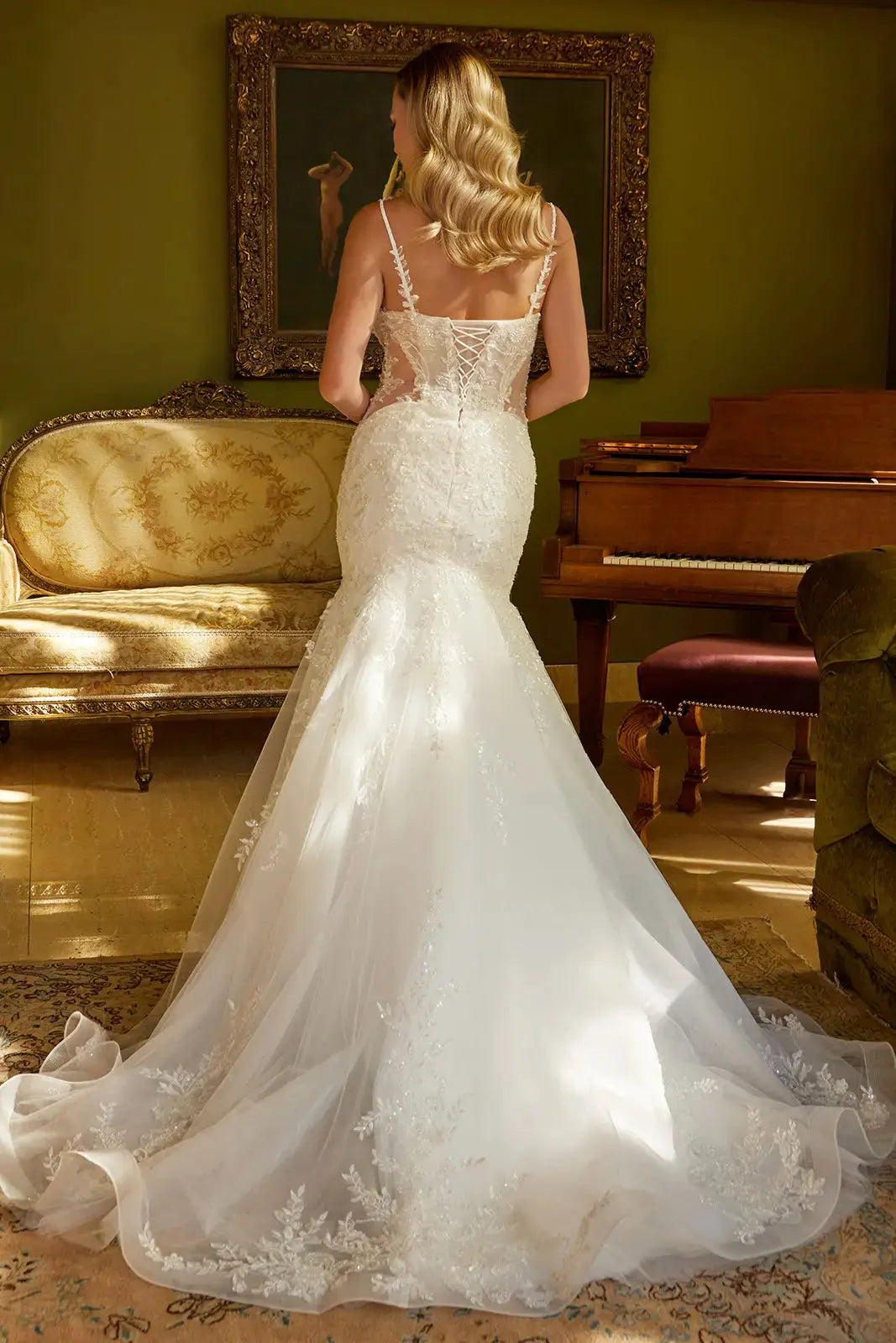 Mermaid Silhouette Wedding Dress Adorned with Beads, Sequins and Floral Embroidery by Tux-USA