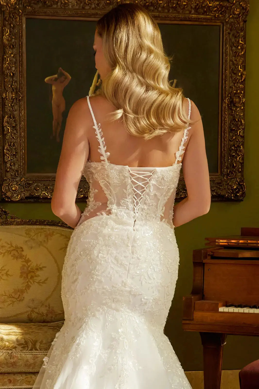 Mermaid Silhouette Wedding Dress Adorned with Beads, Sequins and Floral Embroidery by Tux-USA