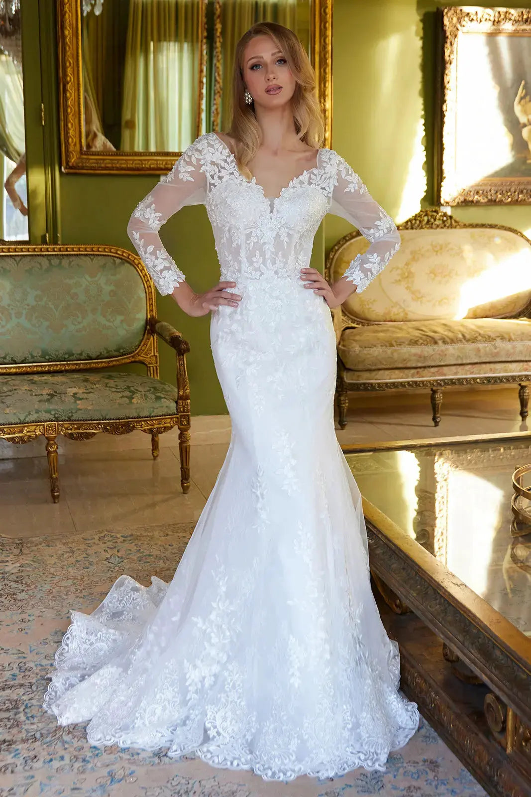 Mermaid Silhouette Dress Decorated with Beads and Embroidery by Tux-USA