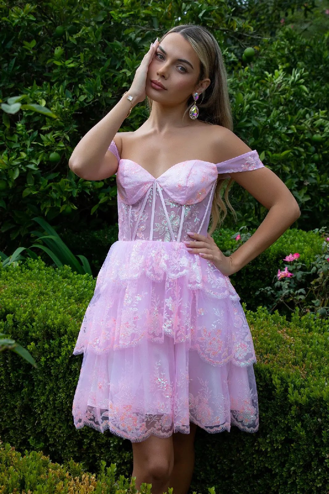 Glitter Print Mesh Sweetheart Neckline Homecoming Dress by Tux-USA