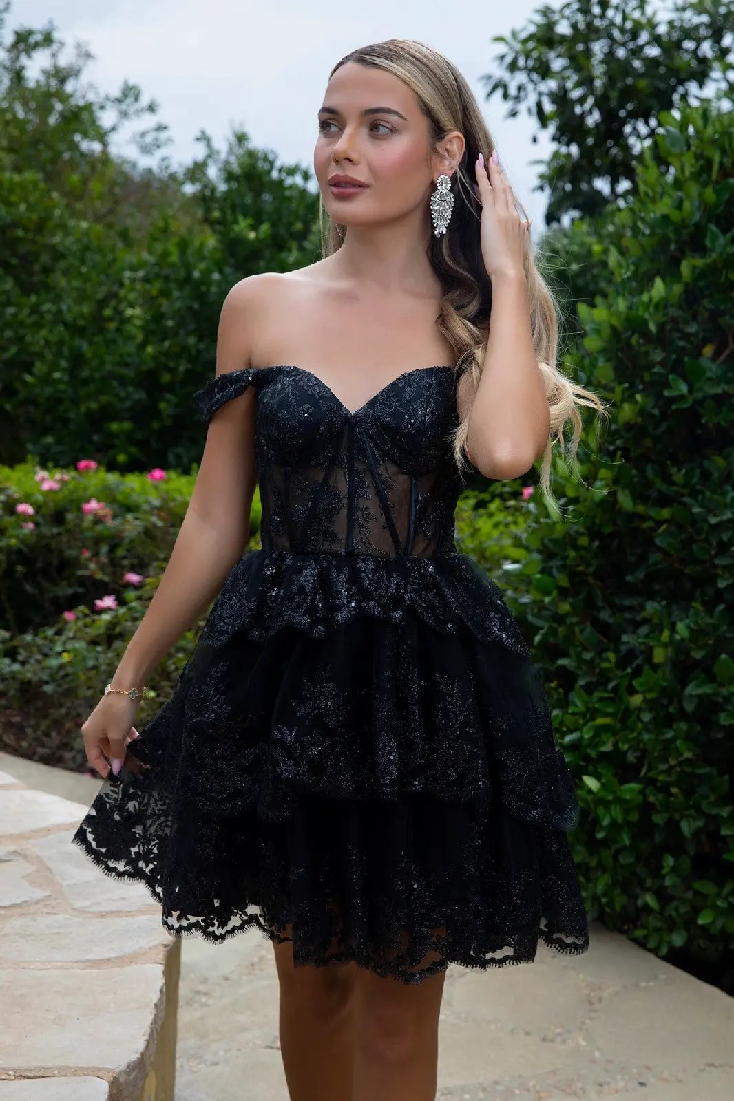 Glitter Print Mesh Sweetheart Neckline Homecoming Dress by Tux-USA