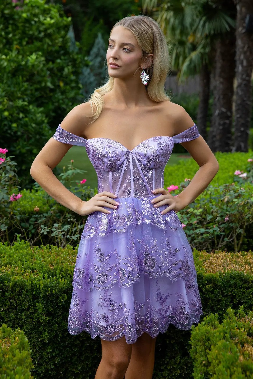 Glitter Print Mesh Sweetheart Neckline Homecoming Dress by Tux-USA