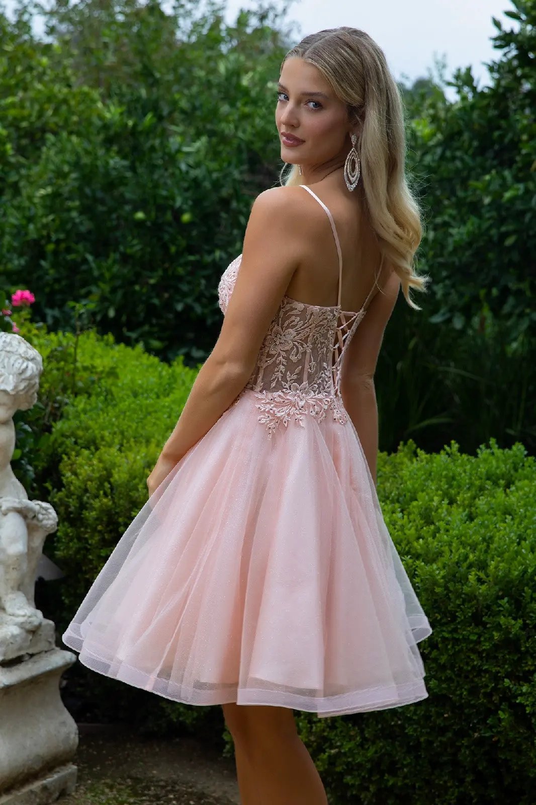 Floral Embroidery Embellished Glitter Mesh Sweetheart Neckline A-Line Homecoming Dress by Tux-USA