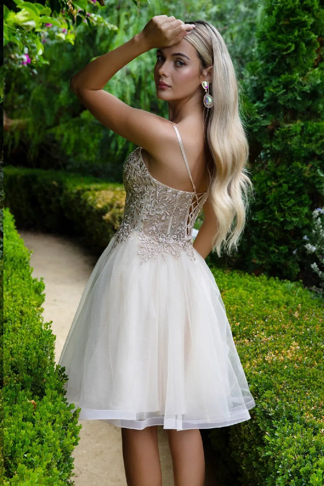 Floral Embroidery Embellished Glitter Mesh Sweetheart Neckline A-Line Homecoming Dress by Tux-USA