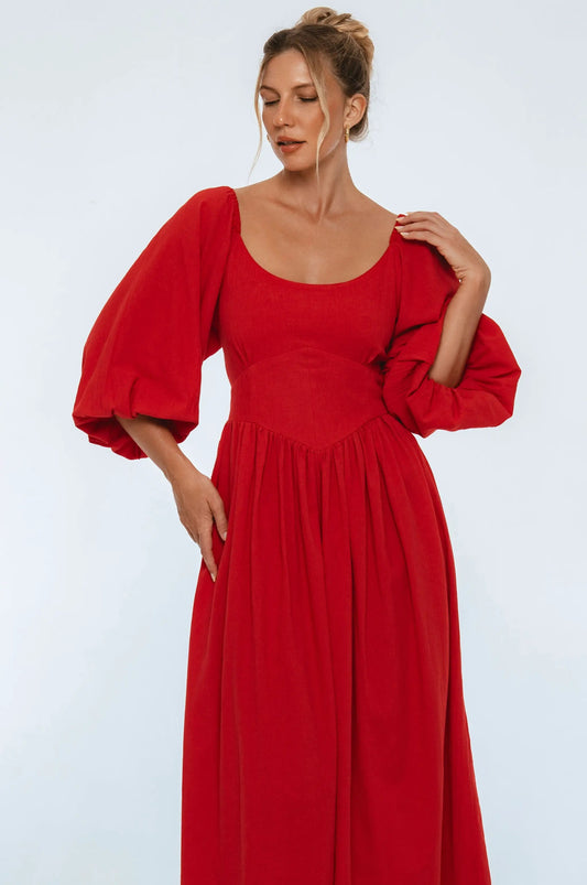 Genevieve Puff Sleeve Midi Dress by ELF