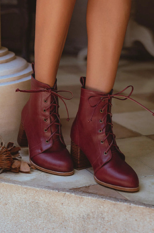 Giselle Lace-Up Leather Heel Booties by ELF