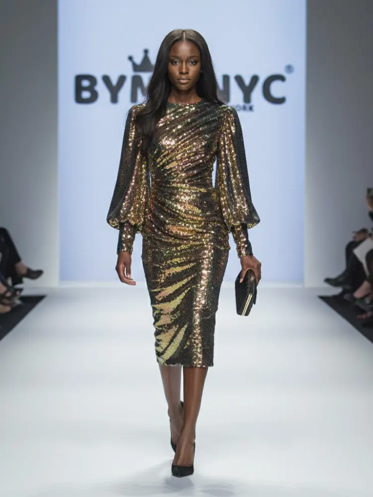 Gold Sequin Midi Party Dress MEATPACKING DISTRICT: Prêt-à-Porter Line BYMANYC ® New York by BYMANYC ® New York
