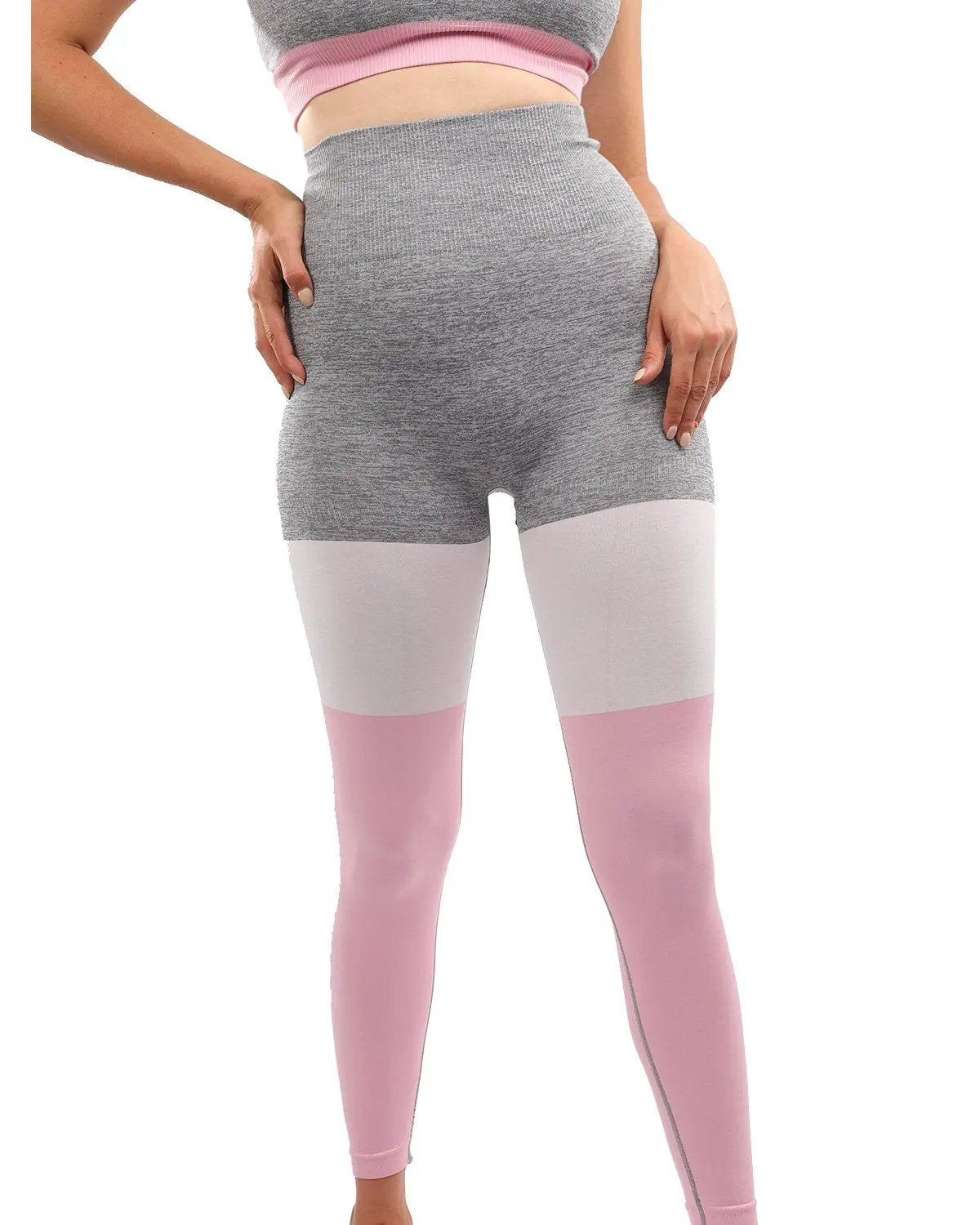 Graca Seamless Leggings - Grey With Pink & White by Savoy Active