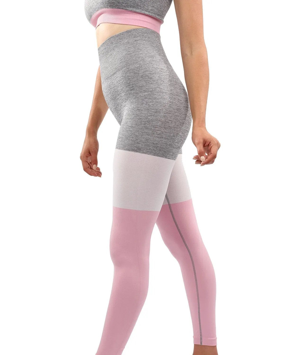 Graca Seamless Leggings - Grey With Pink & White by Savoy Active