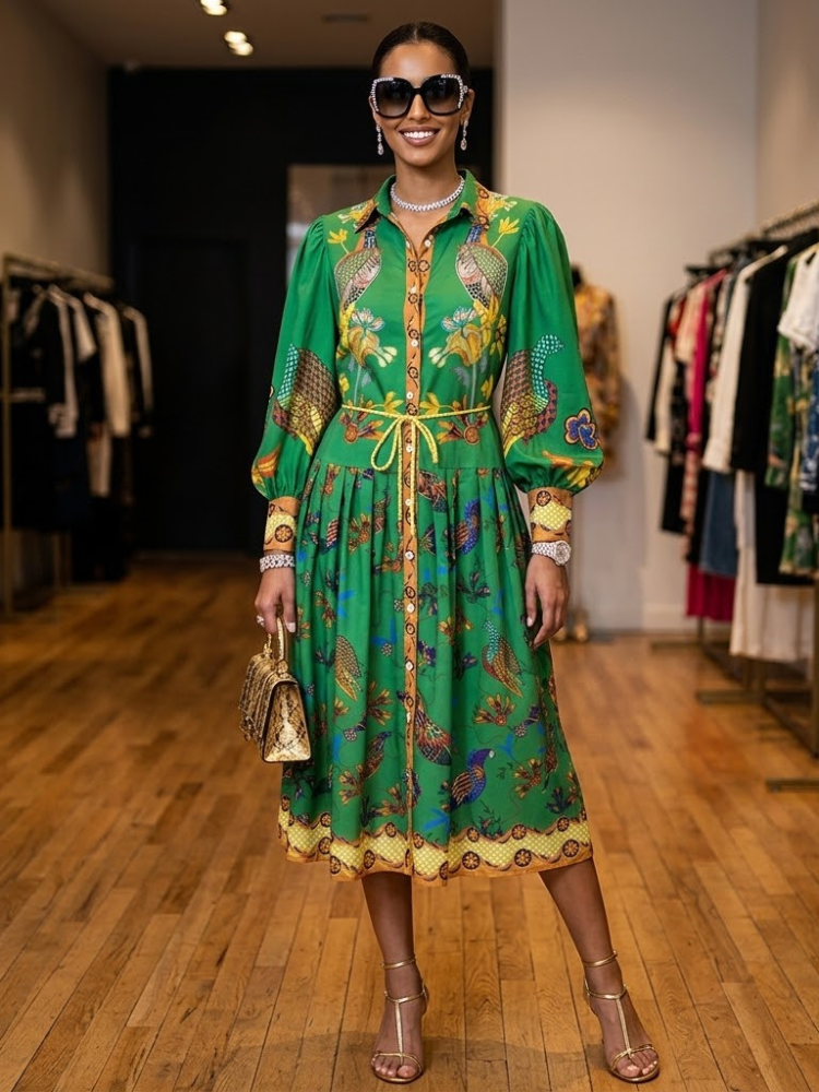 Green Printed Boho Shirt Dress TRIBECA New Collection FASHION BYMANYC ® New York by BYMANYC ® New York
