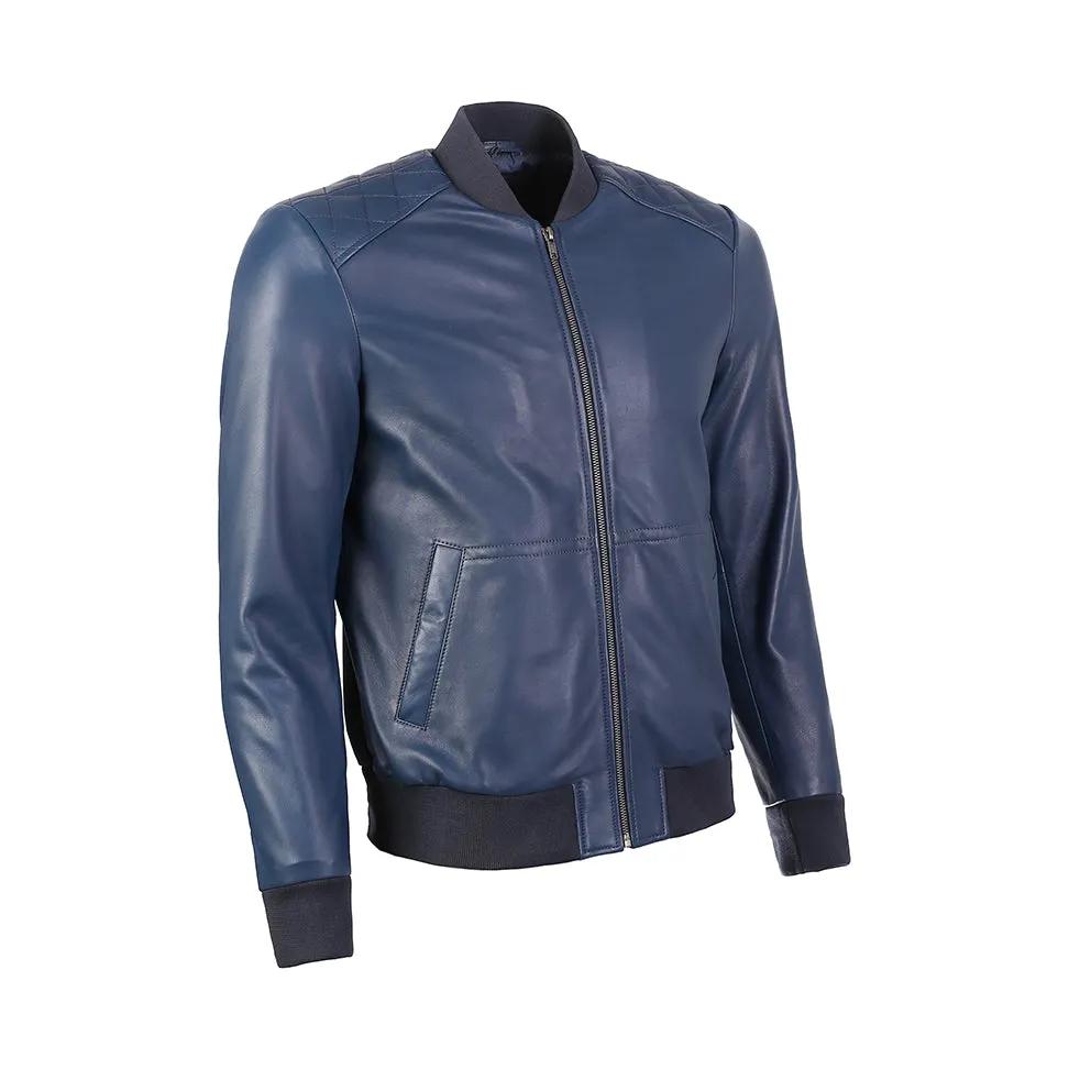 Greer Men's Wax Finish Sheepskin Leather Bomber Jacket by Inland Leather Co.
