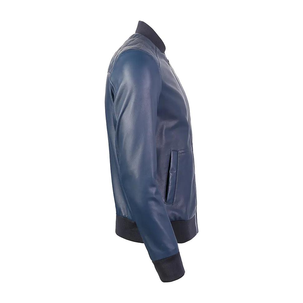 Greer Men's Wax Finish Sheepskin Leather Bomber Jacket by Inland Leather Co.