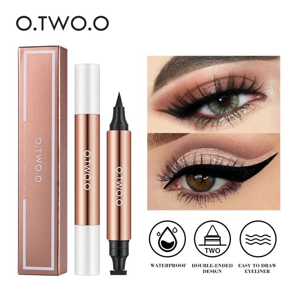 O.TWO.O Eyeliner Stamp Black Liquid Eyeliner Pen Waterproof Fast Dry Double-ended Eye Liner Pencil Make-up for Women Cosmetics by O.TWO.O Official Store
