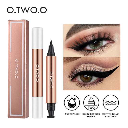 O.TWO.O Eyeliner Stamp Black Liquid Eyeliner Pen Waterproof Fast Dry Double-ended Eye Liner Pencil Make-up for Women Cosmetics by O.TWO.O Official Store