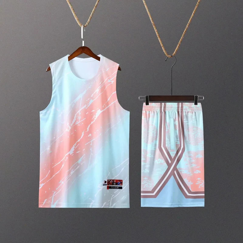 Kids Mens Custom Basketball Jersey Set Gradient Print Quick Dry Vest and Shorts Personalized Uniform-4