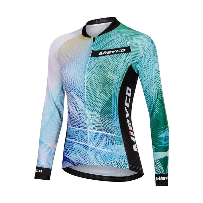 Women Long Sleeve Cycling Jersey Set MTB Bike Pants Kit Breathable Sportswear-3