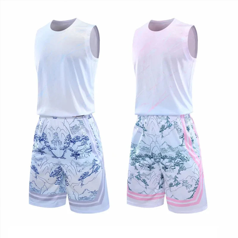 Kids Mens Custom Basketball Jersey Set Gradient Print Quick Dry Vest and Shorts Personalized Uniform-0