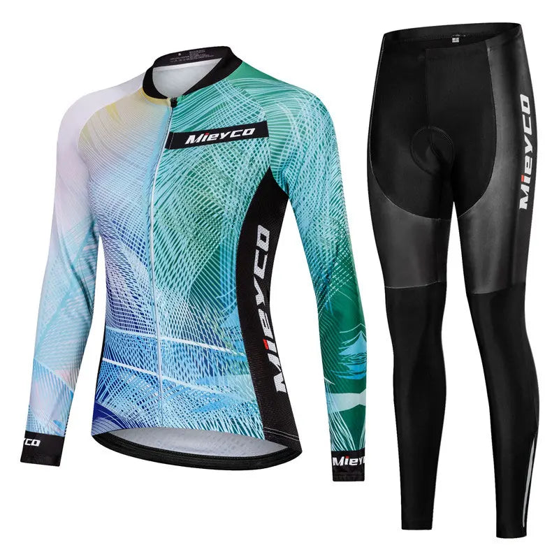 Women Long Sleeve Cycling Jersey Set MTB Bike Pants Kit Breathable Sportswear-1