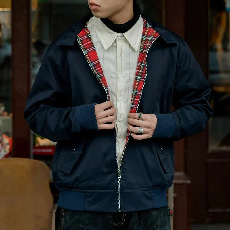 Men jacket autumn thin EU size vintage classic bomber coat inner plaid jacket by Vimost Shop