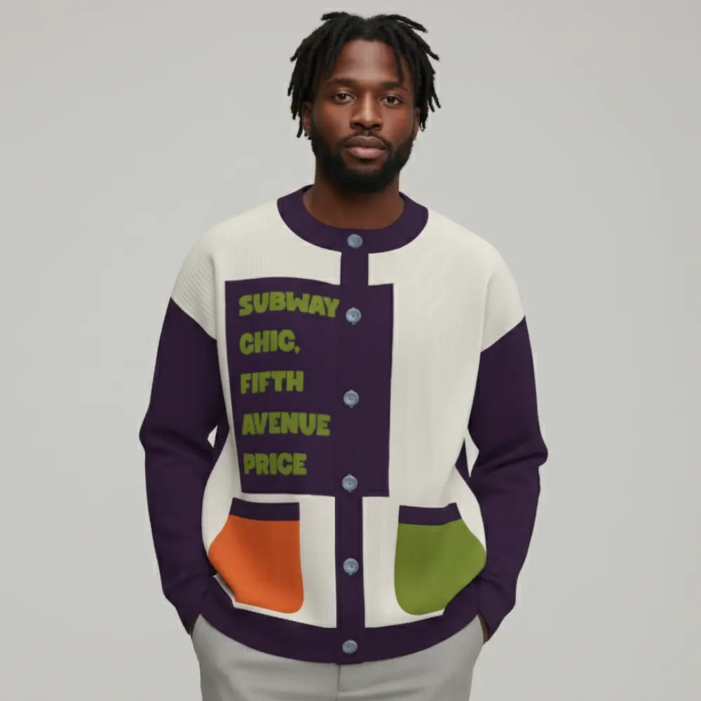 Cardigan Cashmere Color Block Patchwork Long Sleeve Off White by BYMANYC ® New York