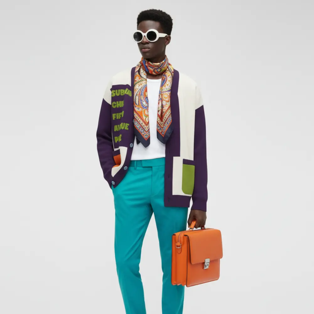 Cardigan Cashmere Color Block Patchwork Long Sleeve Off White by BYMANYC ® New York