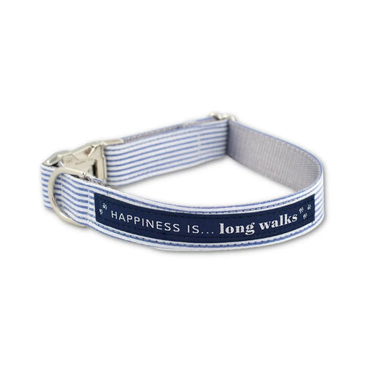 Dog Long Walks Striped Blue Collar by Pets Collection