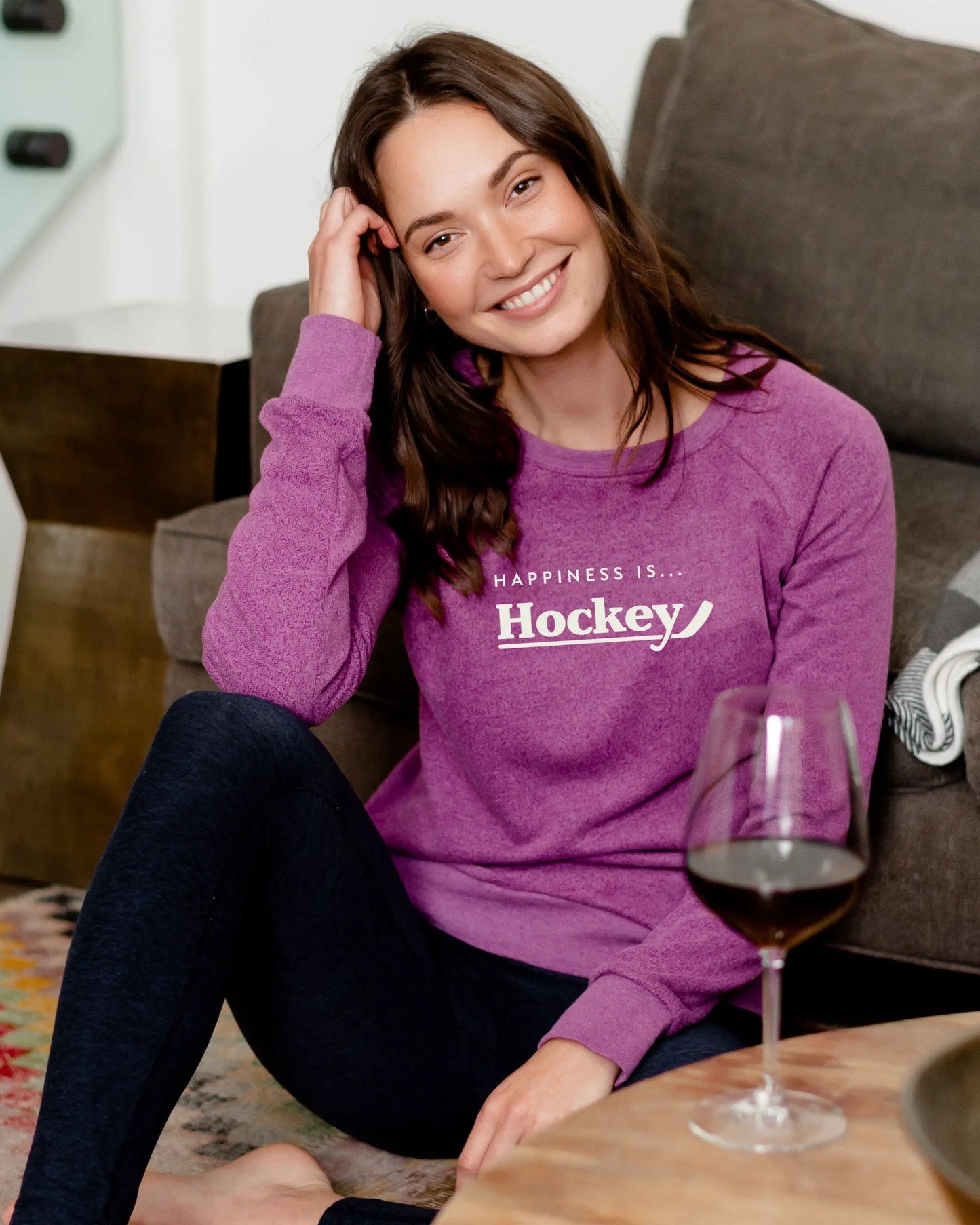 Women's Hockey Crew Sweatshirt, Plum by Hockey Collection