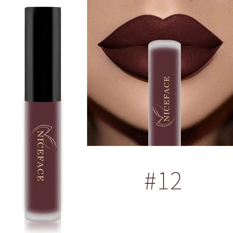 NICEFACE Matte Liquid Lipstick Waterproof Long Lasting Lip Gloss Tint Sexy Red Nude Purple Metallic Lipsticks Makeup Cosmetics by QiBest Professional Makeup Store