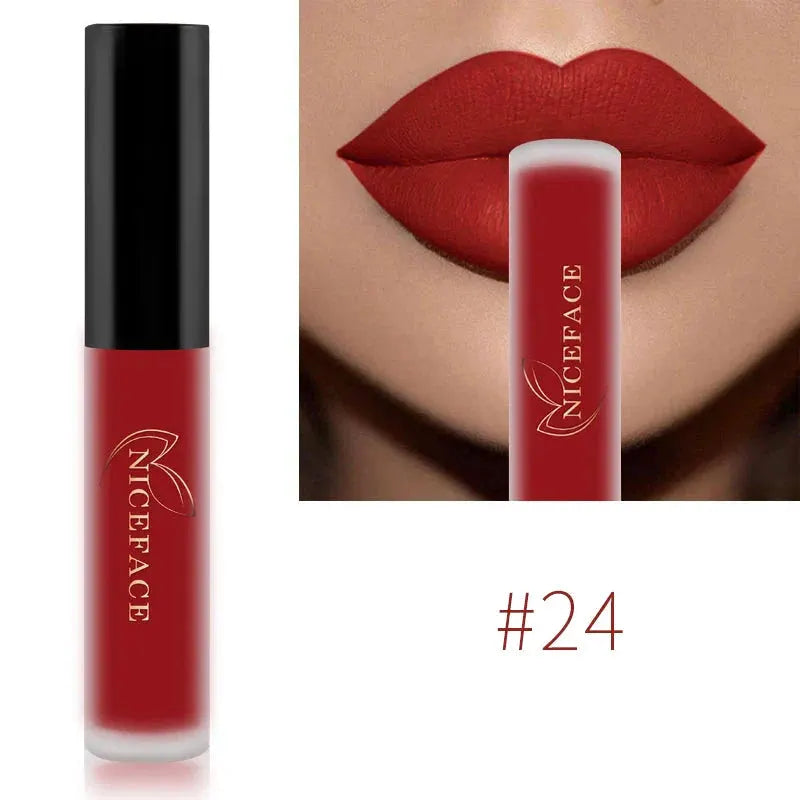 NICEFACE Matte Liquid Lipstick Waterproof Long Lasting Lip Gloss Tint Sexy Red Nude Purple Metallic Lipsticks Makeup Cosmetics by QiBest Professional Makeup Store