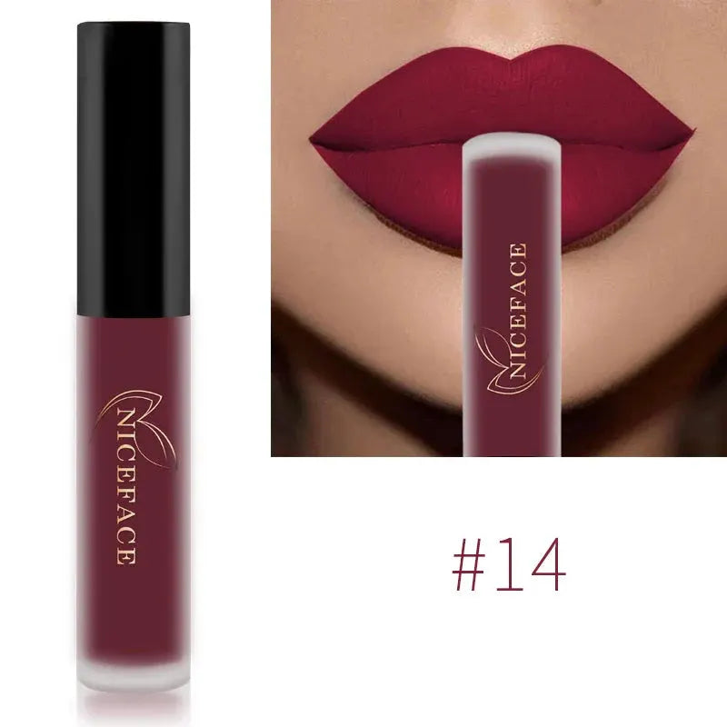NICEFACE Matte Liquid Lipstick Waterproof Long Lasting Lip Gloss Tint Sexy Red Nude Purple Metallic Lipsticks Makeup Cosmetics by QiBest Professional Makeup Store
