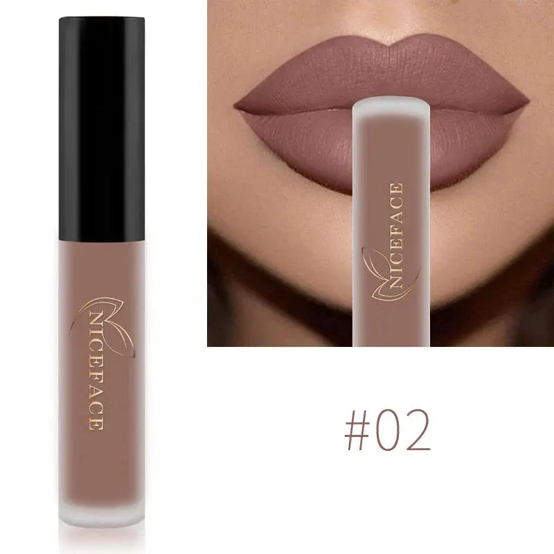 NICEFACE Matte Liquid Lipstick Waterproof Long Lasting Lip Gloss Tint Sexy Red Nude Purple Metallic Lipsticks Makeup Cosmetics by QiBest Professional Makeup Store
