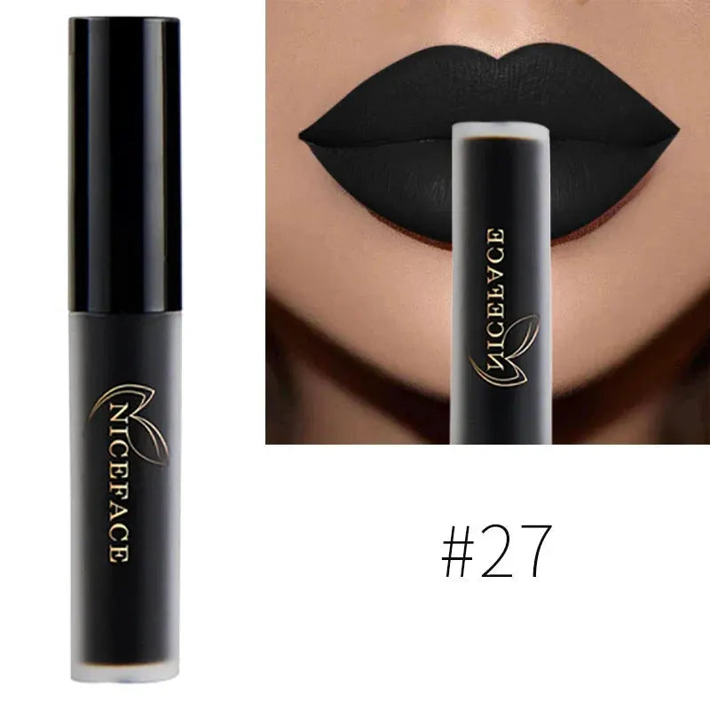 NICEFACE Matte Liquid Lipstick Waterproof Long Lasting Lip Gloss Tint Sexy Red Nude Purple Metallic Lipsticks Makeup Cosmetics by QiBest Professional Makeup Store
