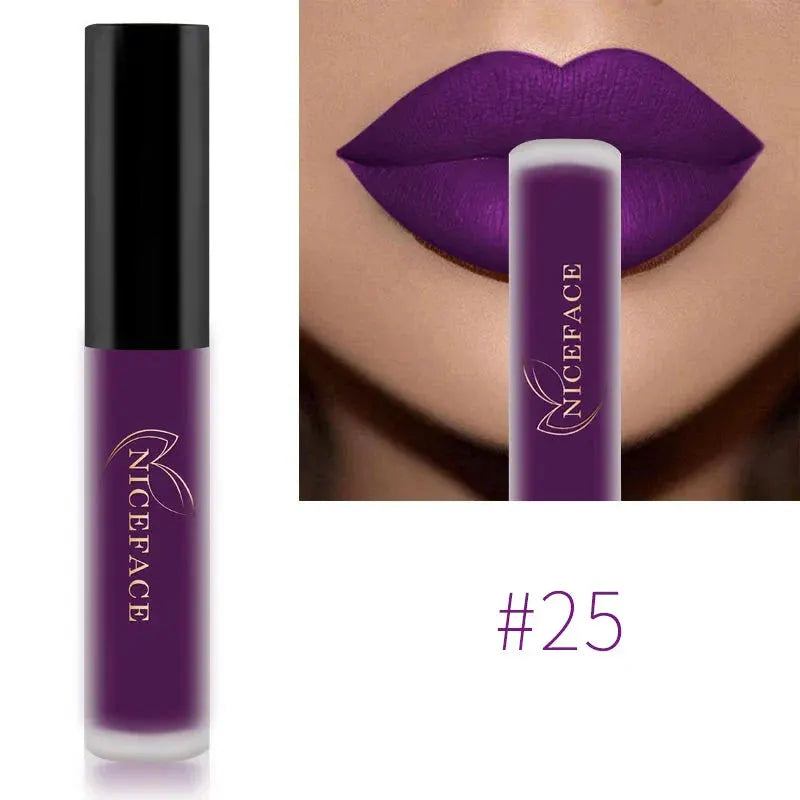 NICEFACE Matte Liquid Lipstick Waterproof Long Lasting Lip Gloss Tint Sexy Red Nude Purple Metallic Lipsticks Makeup Cosmetics by QiBest Professional Makeup Store