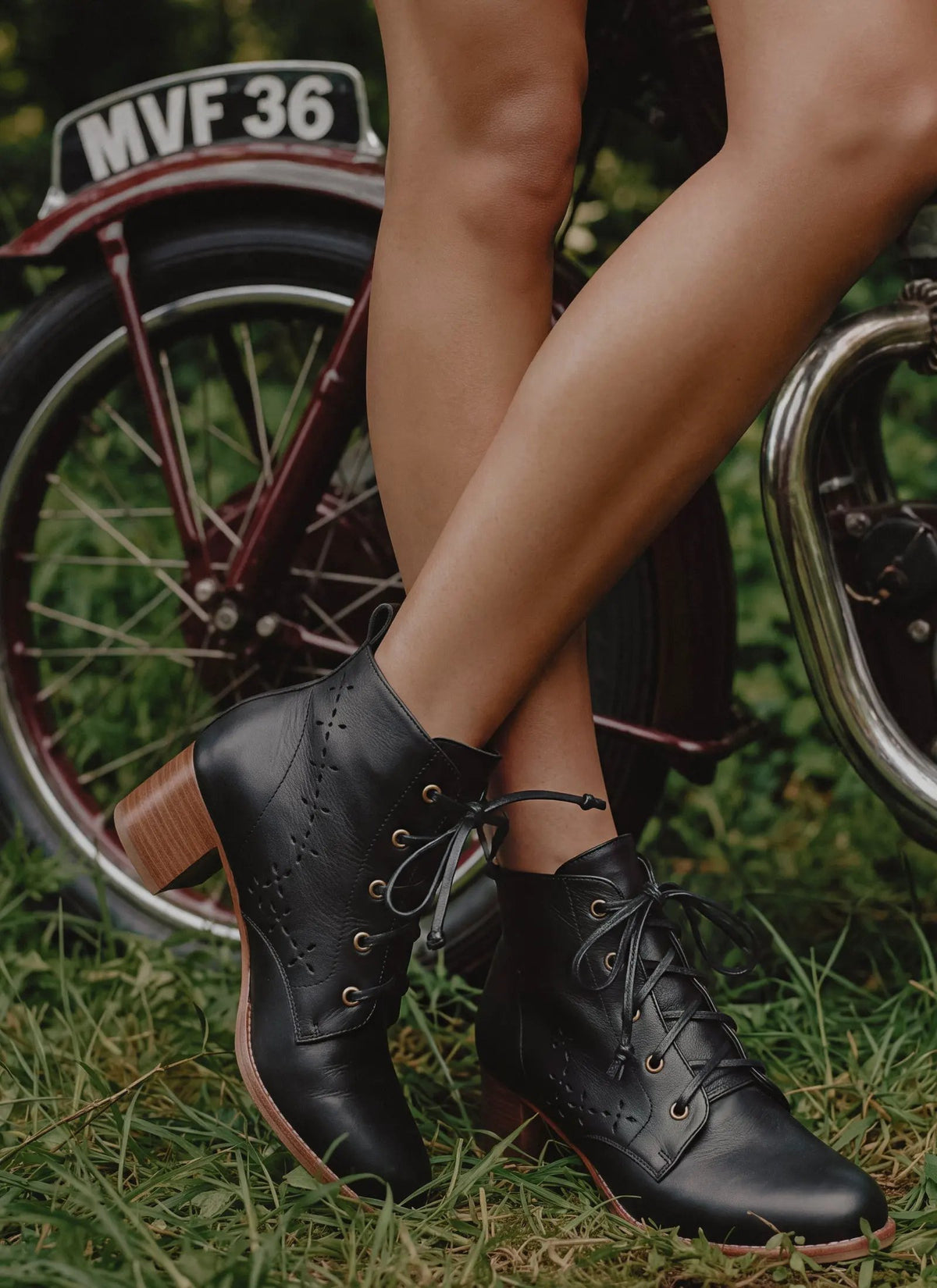 Artisan ELF Lace Up Leather Booties Featuring Leaf Cutouts For Her by ELF