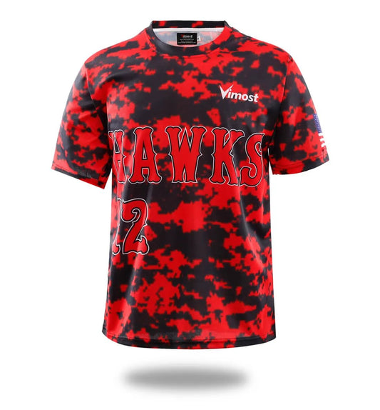 Custom Red Camo Baseball Tee Shirt by Vimost Sportswear