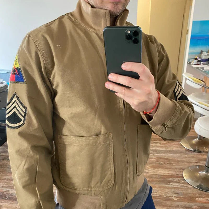Fury Brad Pitt WW2 US Army Military Tanker Jackets Khaki Cotton Field Combat Outwear Uniforms Spring Autumn Lightweight Coats-1