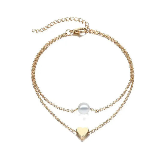 Trendy Beads Multilayer Summer Heart Anklet For Woman Bohemian Vintage Footwear Leg Bracelets 2021 Female Foot Jewelry Gifts New by Maiden-Art