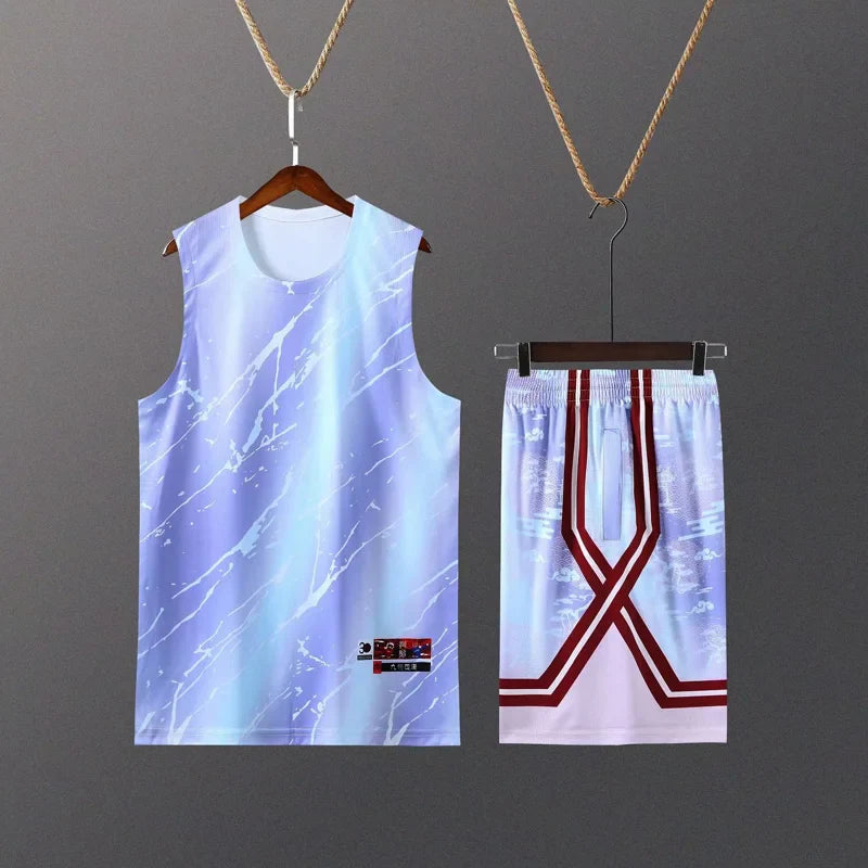 Kids Mens Custom Basketball Jersey Set Gradient Print Quick Dry Vest and Shorts Personalized Uniform-3