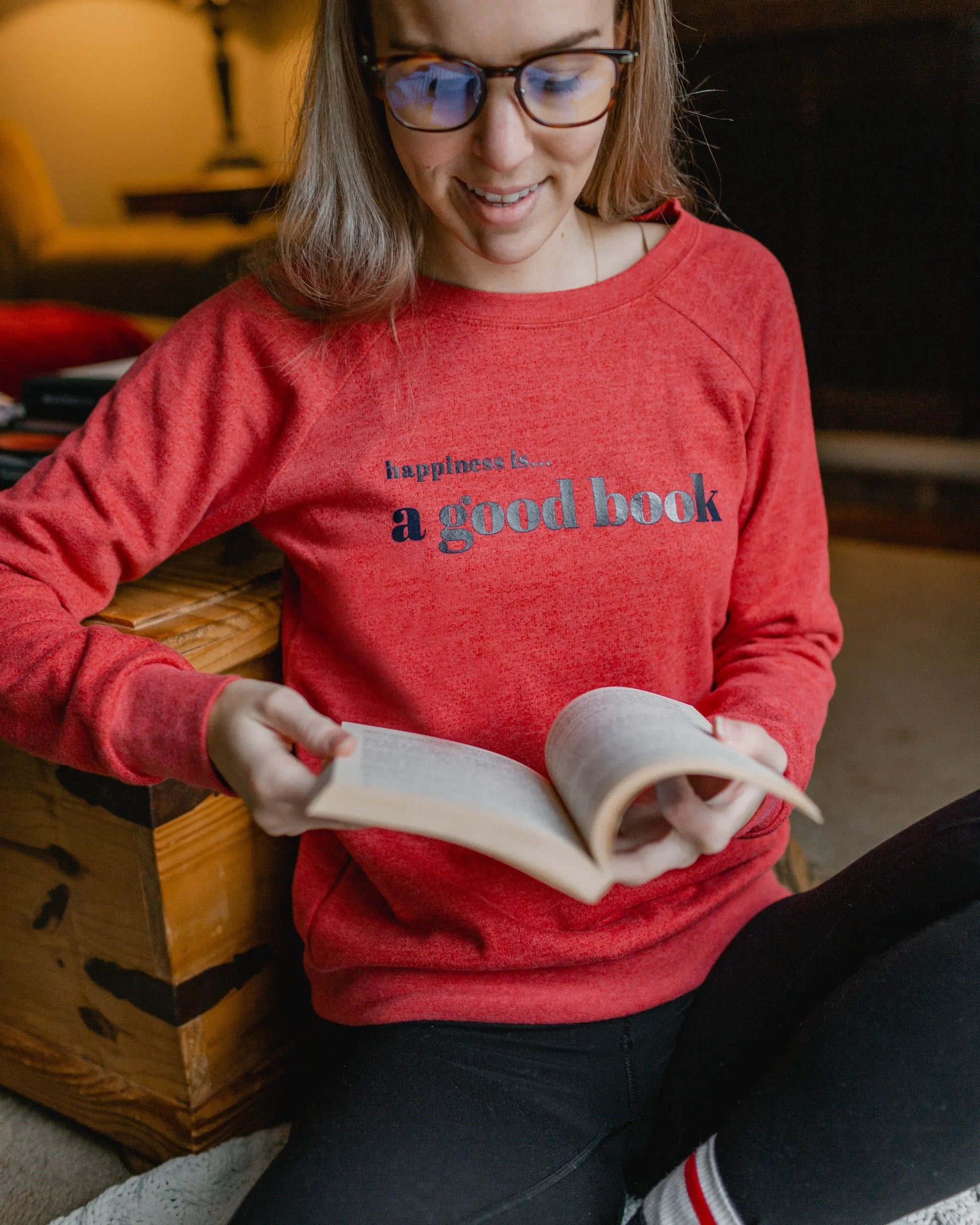 Women's Good Book Crew Sweatshirt, Chili by Books and Reading