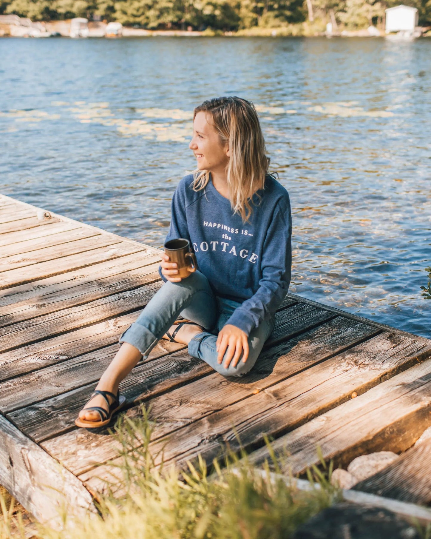 Women's Cottage Crew Sweatshirt, Heather Navy by Cottage Collection